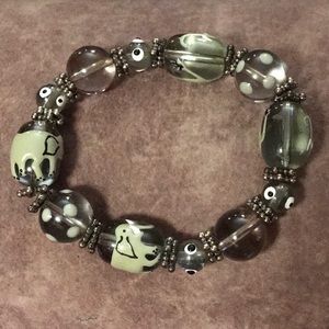 Hand Painted Glass Elephant Stretch Bracelet